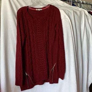 Dark Red Sweater with Zipper Details